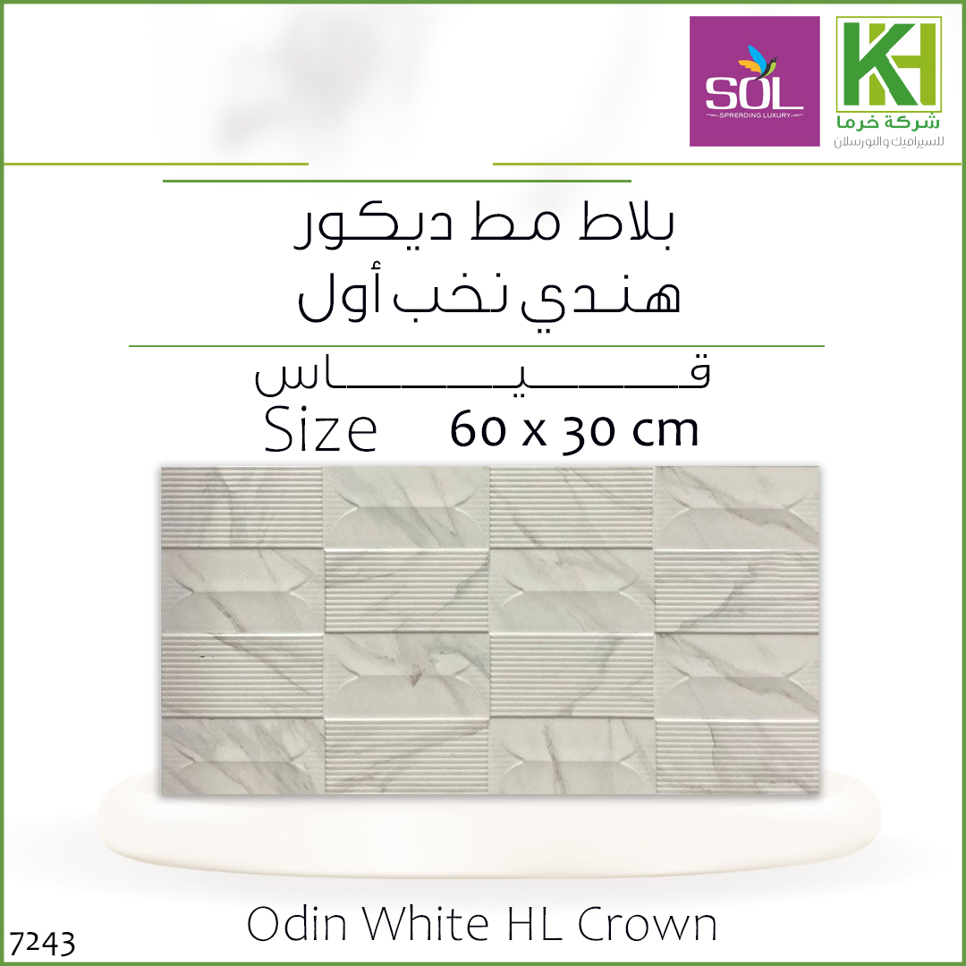 Picture of Indian Matte Décor wall tiles 60x30cm Odin White HL Crown